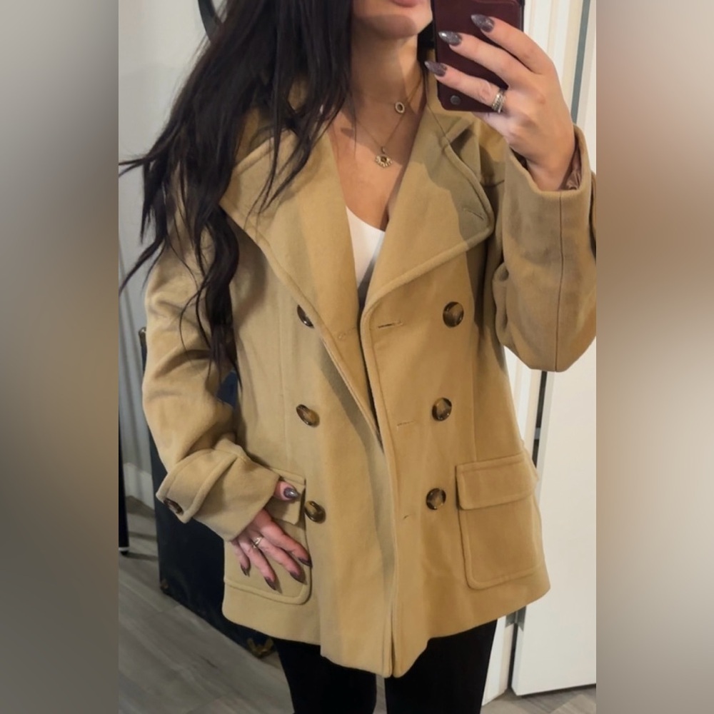 Michael Kors Camel Hooded Pea Coat